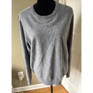 Magaschoni Cashmere Crewneck Sweater Mens L grey with blk/white stripe sleeve Ne
